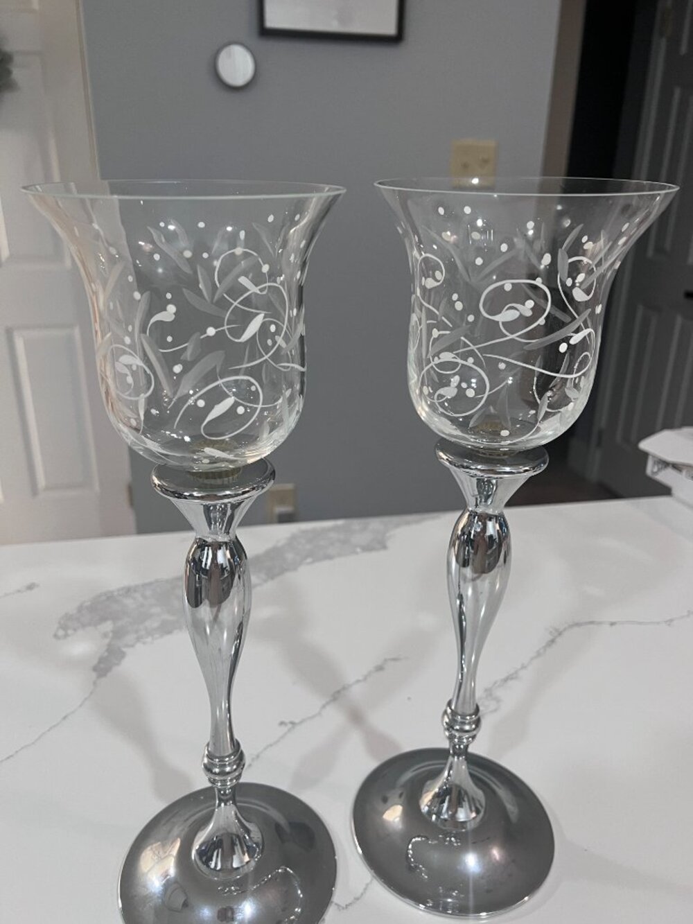 PartyLite Chrome Taper Holders with White Radiance Peglites -set of 2